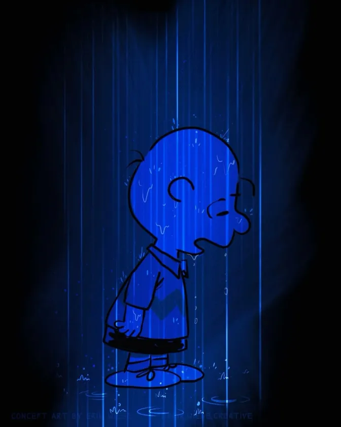 Charlie Brown in the rain